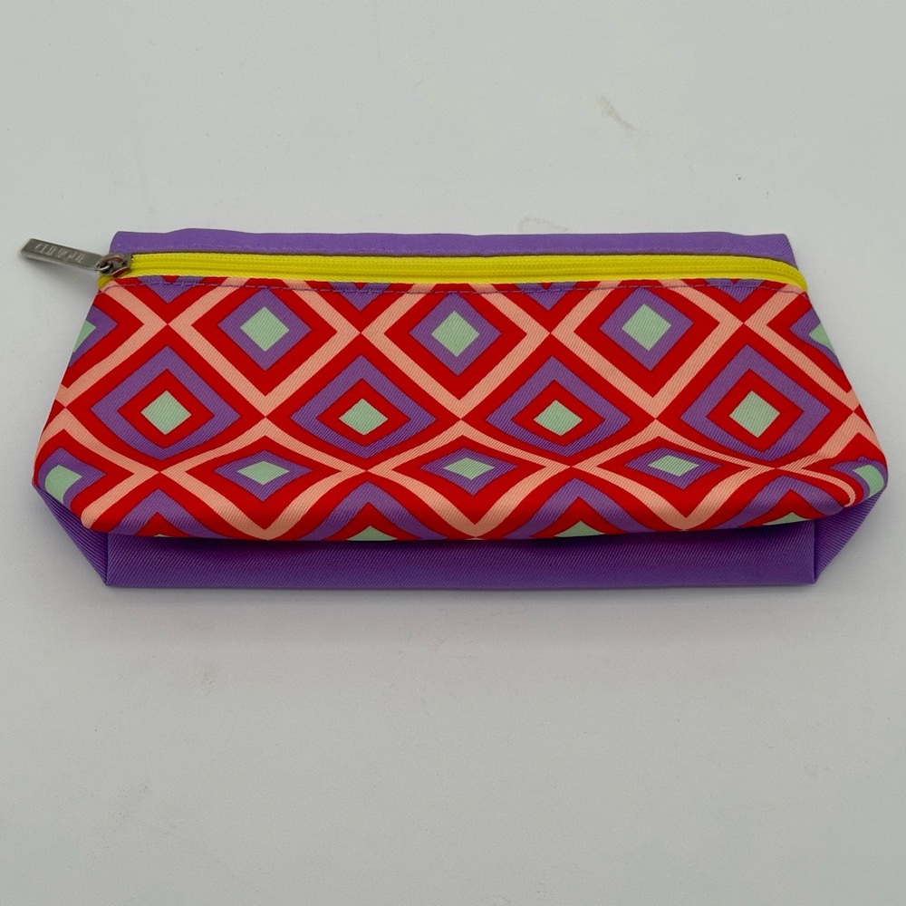 Clinique Makeup Travel Bag Clutch Purple Yellow Red Diamond Design NWOT